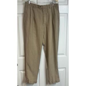 Jos A Banks Travelers Collection 100% Linen Pleated Cuffed Trouser Pants 35x30